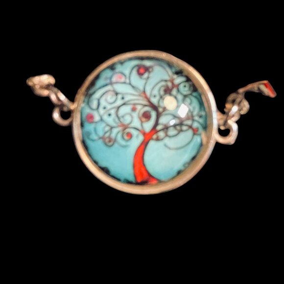 Tree Of Life Bracelet Blue Glass Cabochon Silver Boho Nature Jewelry Spiritual - Picture 5 of 7